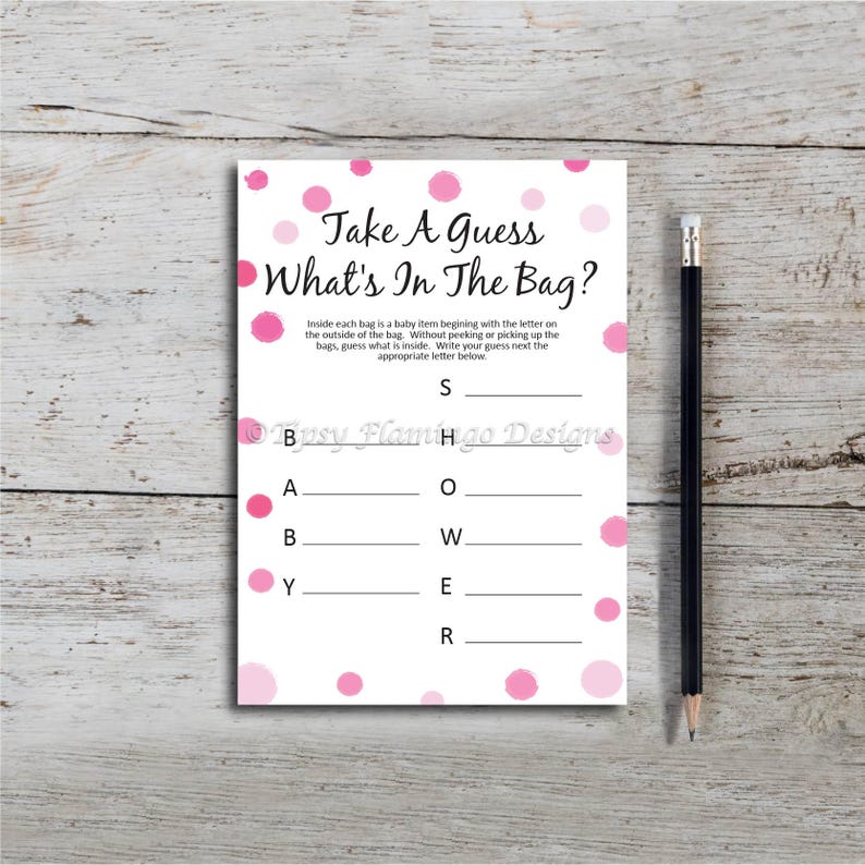 Take A Guess What's In The Bag Baby Shower Game Pink Etsy
