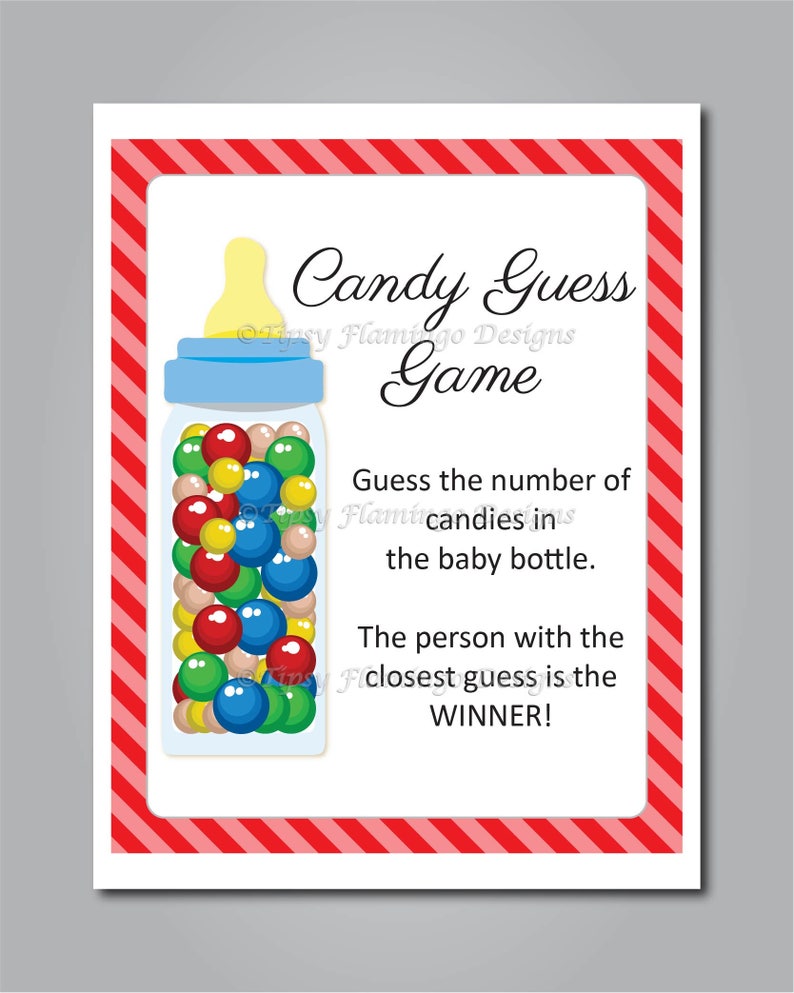 Candy Guessing Game Baby Shower Game Red Strips Baby Etsy Candy guessing game baby shower game red strips baby etsy