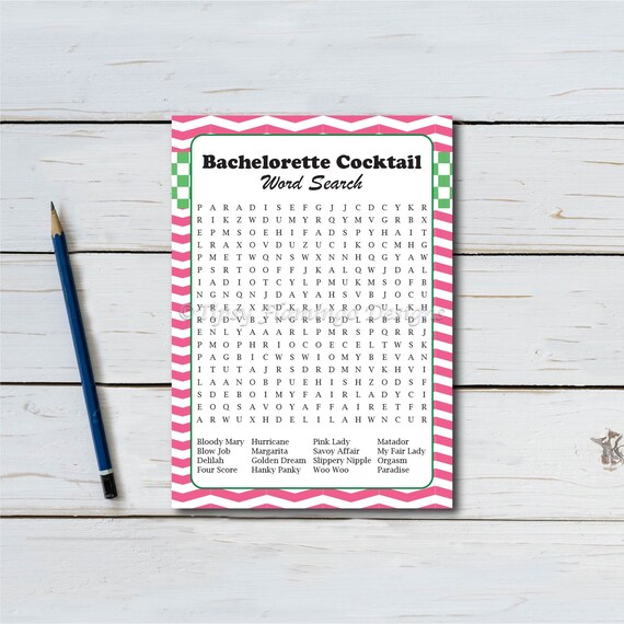 Cocktail Word Search Bachelorette Party Game Word Search | Etsy