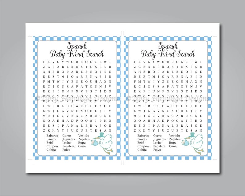 Word Search Spanish Baby Shower Español Baby Shower Game | Etsy