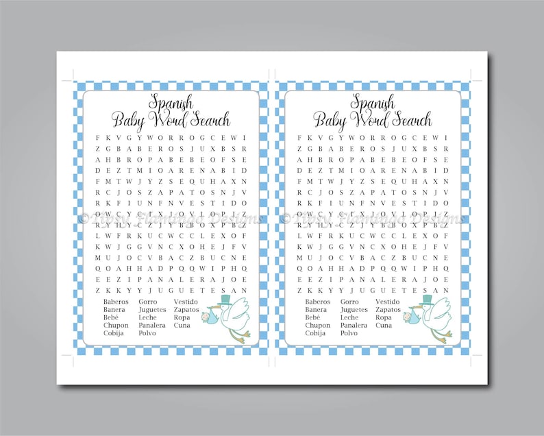 Word Search Spanish Baby Shower Español Baby Shower Game | Etsy