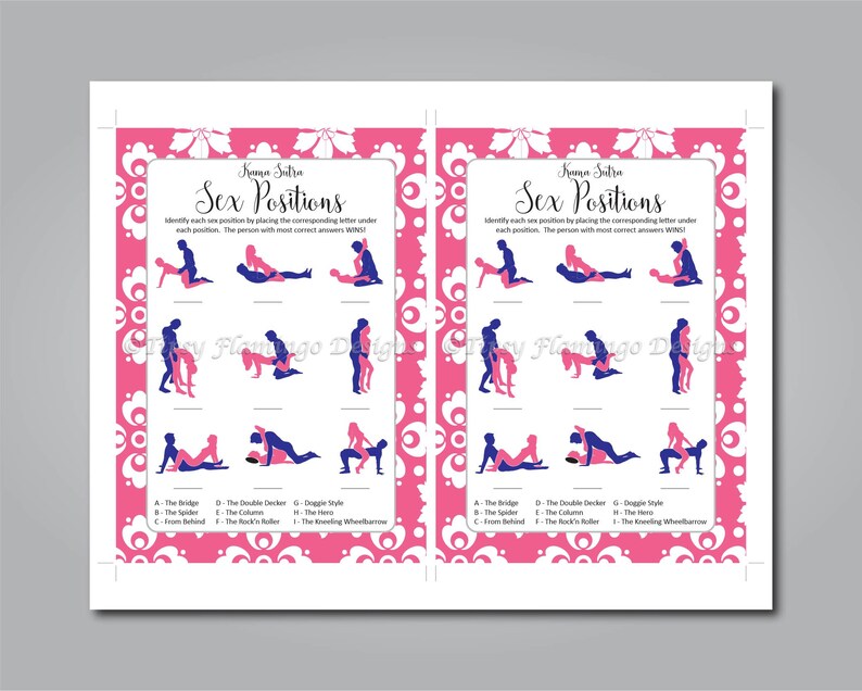 Pink and White Guess The Sex Positions Instant Download T113B Bachelorette Party Game Printable Guess The Kama Sutra Positions Naughty