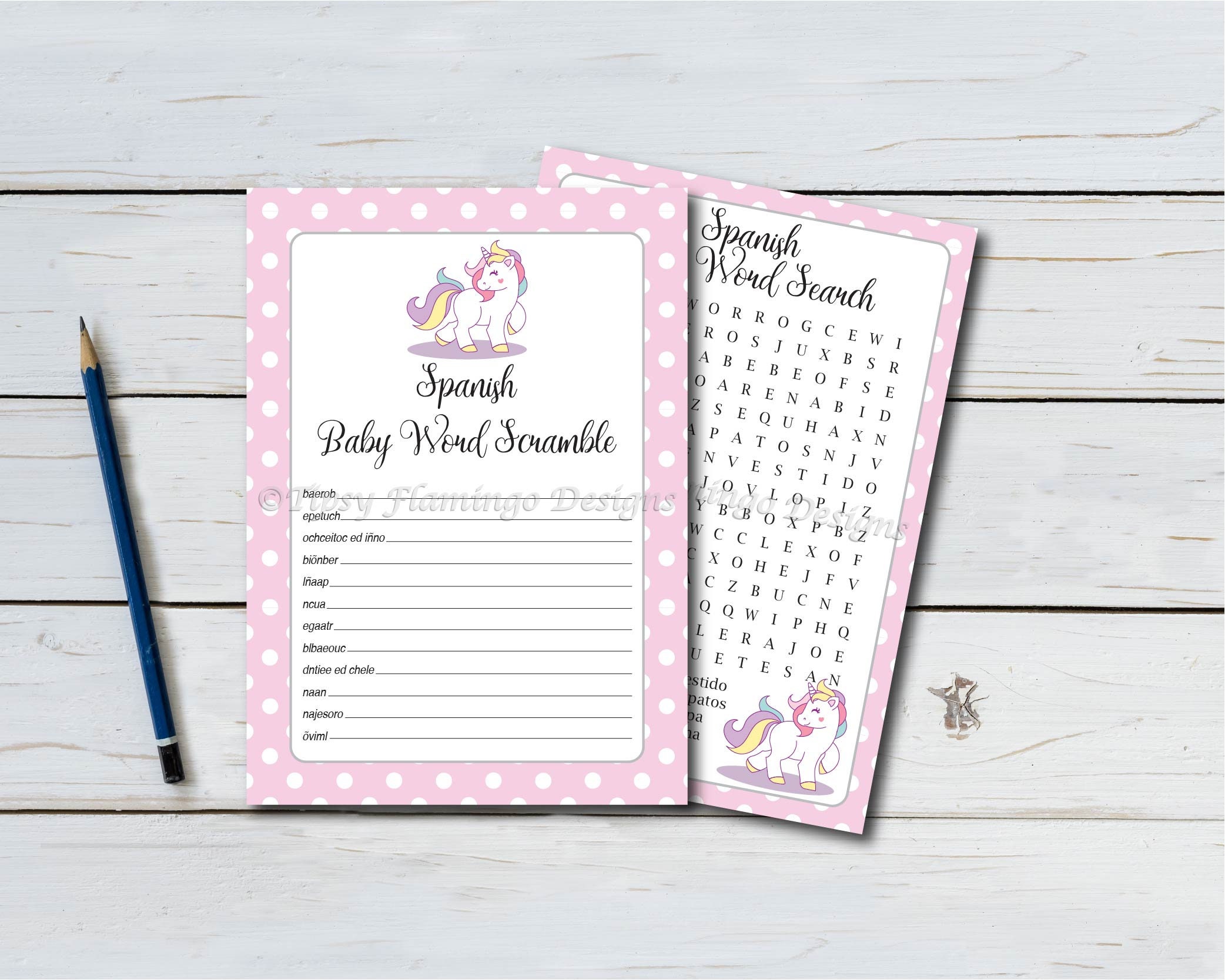 two pack spanish baby shower game word scramble word etsy