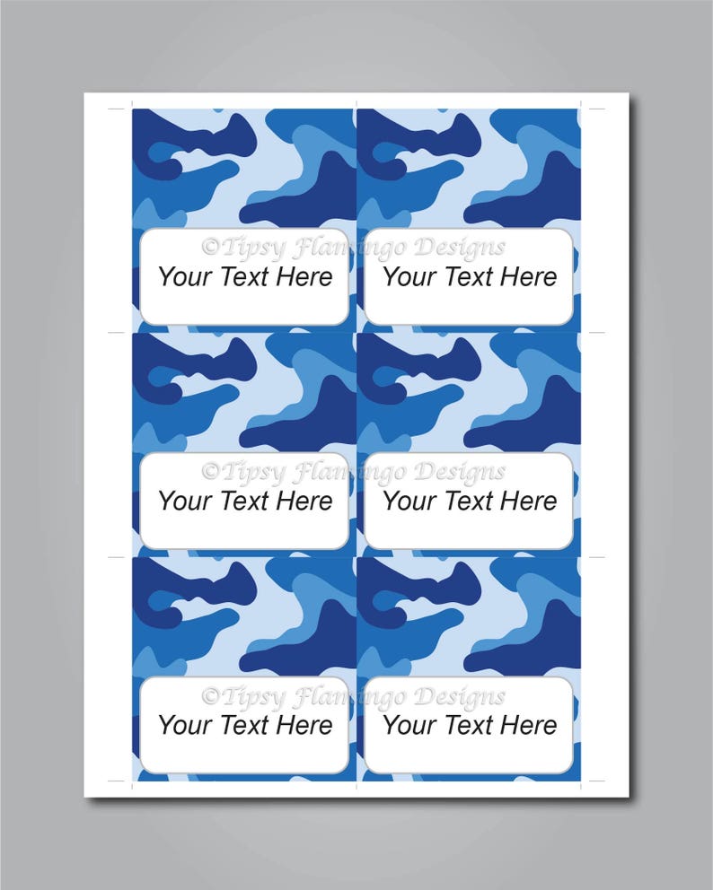 Name Tags Baby Shower Wedding Shower Editable PDF Blue Camo Instant Download T225B Birthday Party Food Tent Cards Name Cards