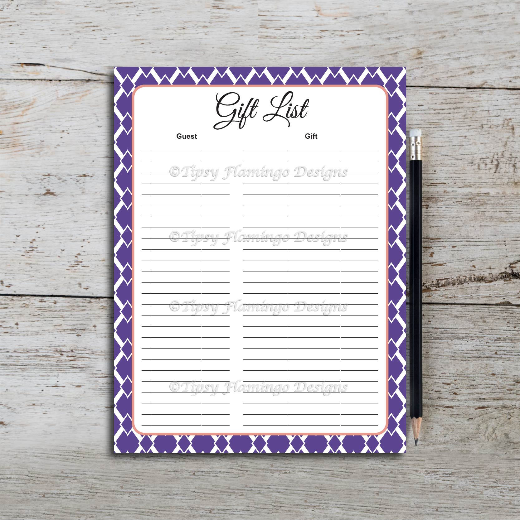 Gift List Bridal Shower Gift Registry Party Game Purple Etsy