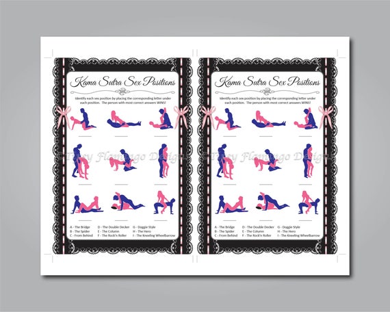 Pink and White Guess The Sex Positions Instant Download T113B Bachelorette Party Game Printable Guess The Kama Sutra Positions Naughty