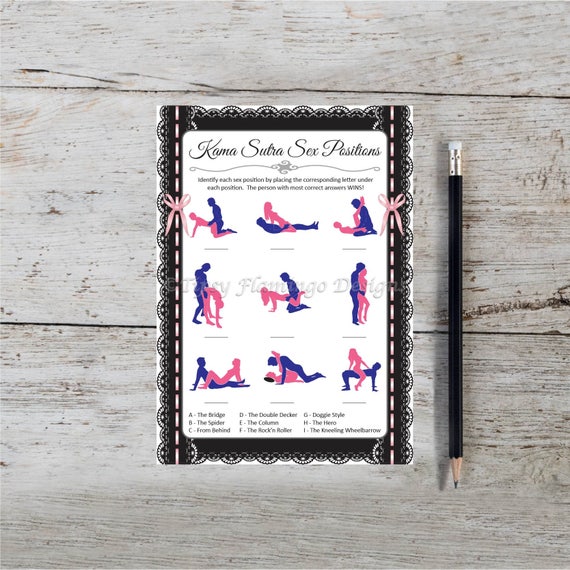 Pink and White Guess The Sex Positions Instant Download T113B Bachelorette Party Game Printable Guess The Kama Sutra Positions Naughty