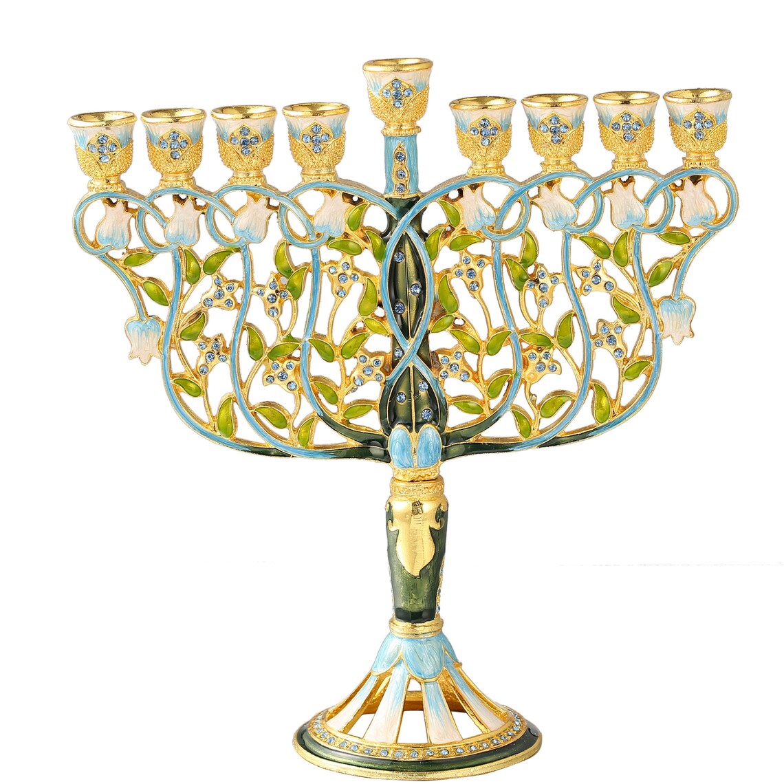 Hand Painted Enamel Menorah Candelabra W/ an Intertwining Etsy