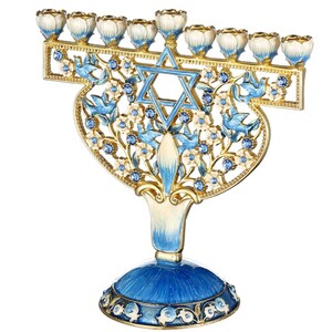 Hand Painted Enamel Menorah Candelabra With Doves & Flowers - Etsy