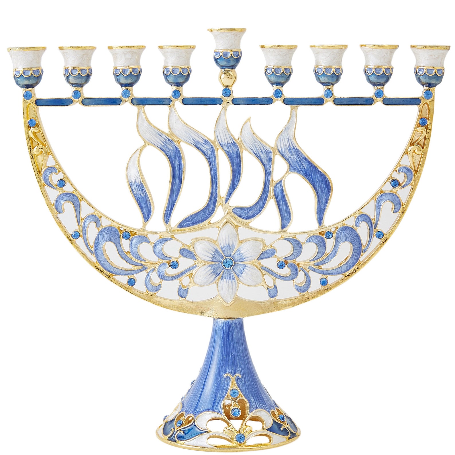 Hand Painted Enamel Menorah Candelabra W/ Flower & Hanukkah Etsy
