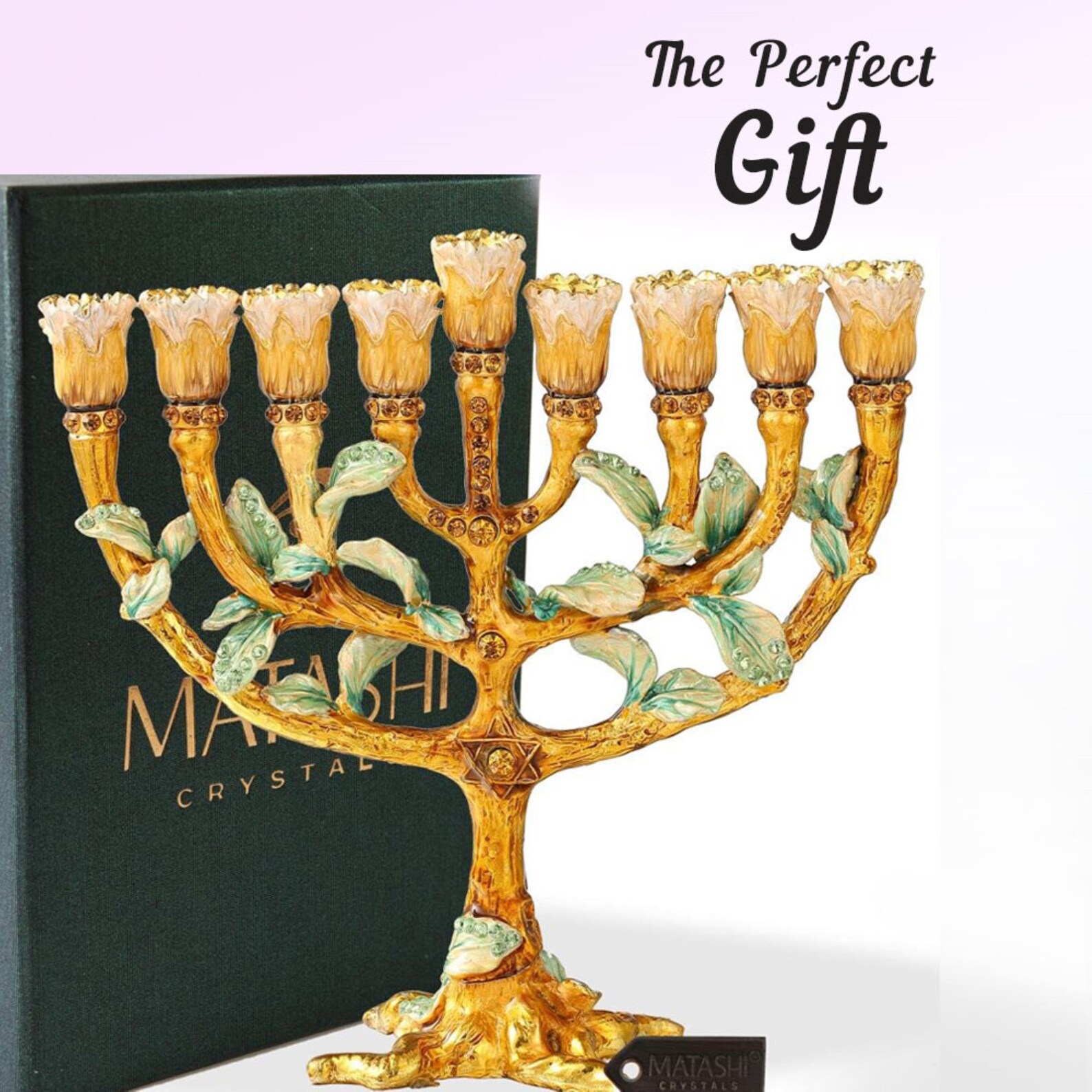 Hand Painted Enamel Menorah Candelabra W/ Tree & Flower Buds Etsy