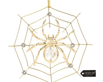 Handmade 24K Gold Spider Web Ornament: Austria Crystals Halloween Tree Décor
