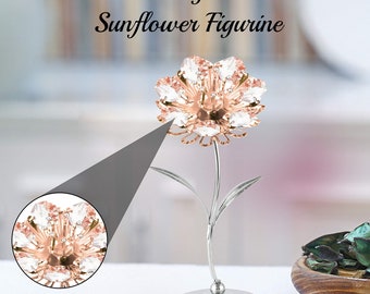 Handmade Chrome and Rose Plated Crystal Studded Sunflower Figurine Table-Top Ornament Gift ofr Valentine's Day Christmas Mother's Day