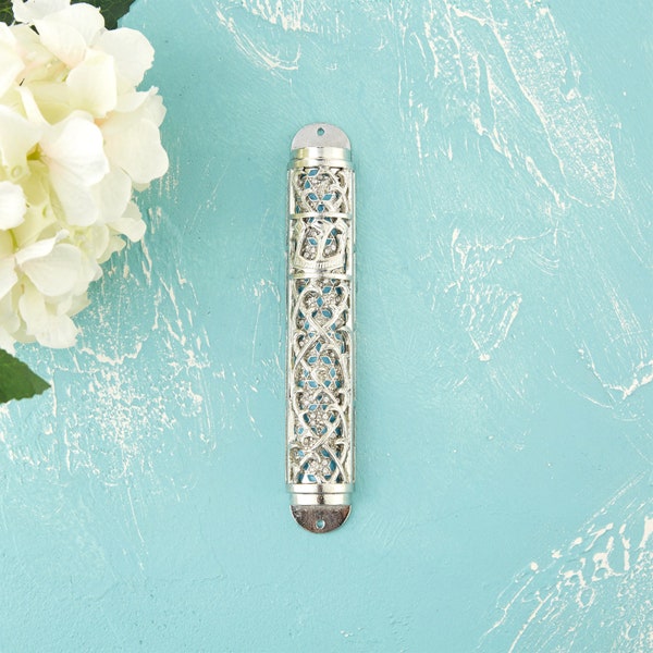 Handmade Enamel 7" Mezuzah w Hebrew Shin & Crystals Home Door Decor Jewish Holiday Gift Housewarming House Blessing Gift