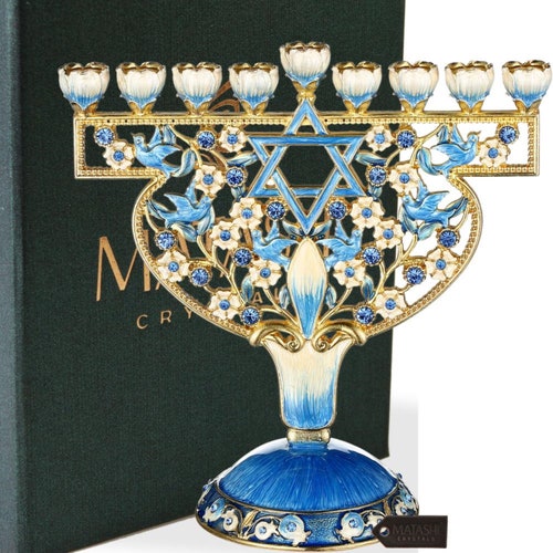 Hand Painted Enamel Menorah Candelabra With Doves & Flowers - Etsy