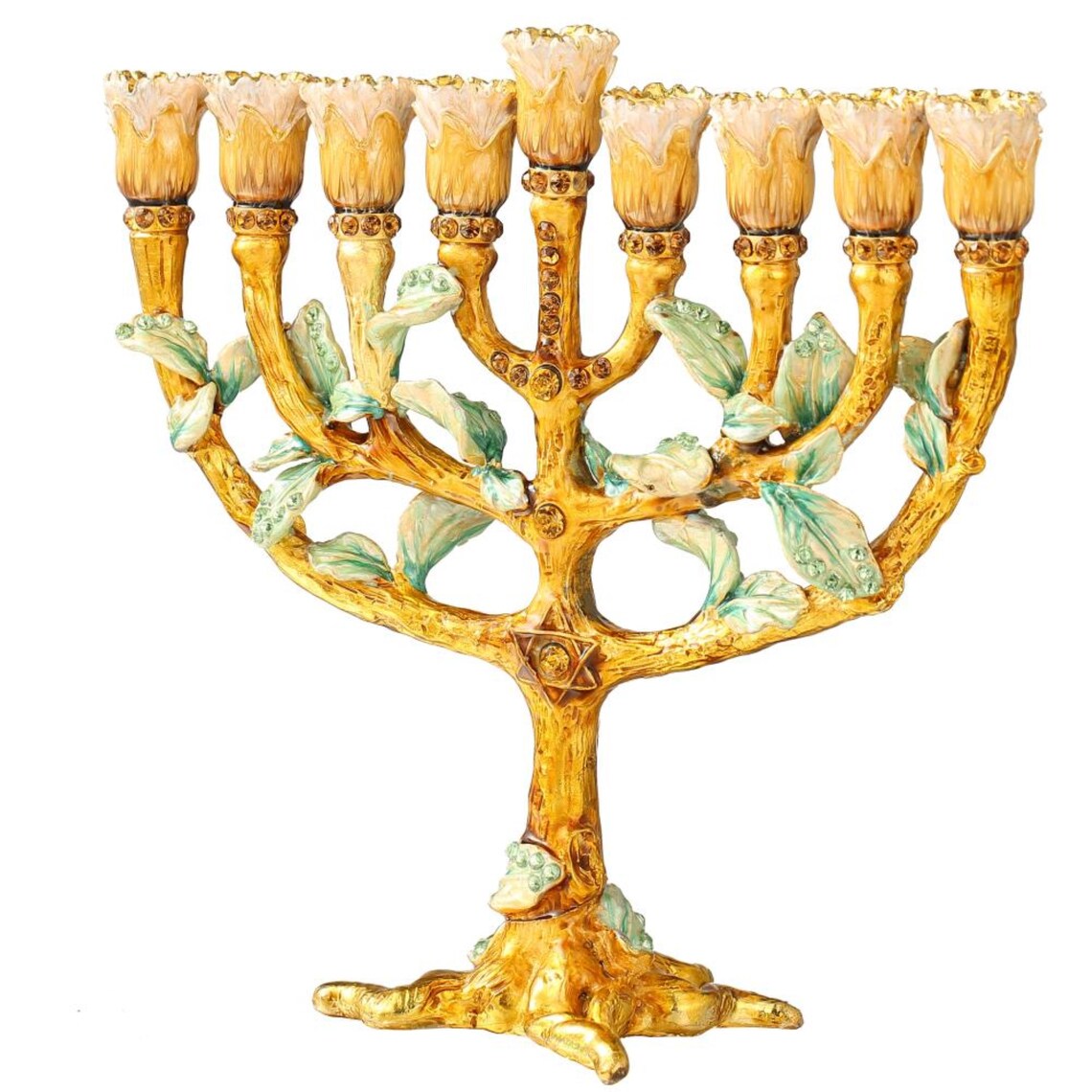 Hand Painted Enamel Menorah Candelabra W/ Tree & Flower Buds Etsy