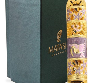Hand Painted Enamel Mezuzah w/ a Floral Design w/ Gold Accents & Crystals Home Door Decor Jewish Holiday Gift House Blessing Gift by Matashi