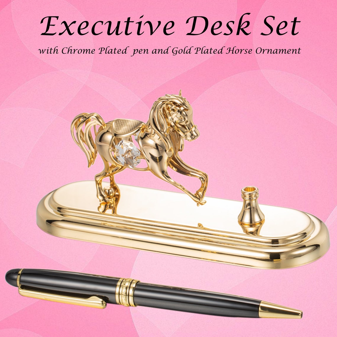 Handmade 24K Gold Plated Executive Desk Set W/ Pen and Horse Etsy