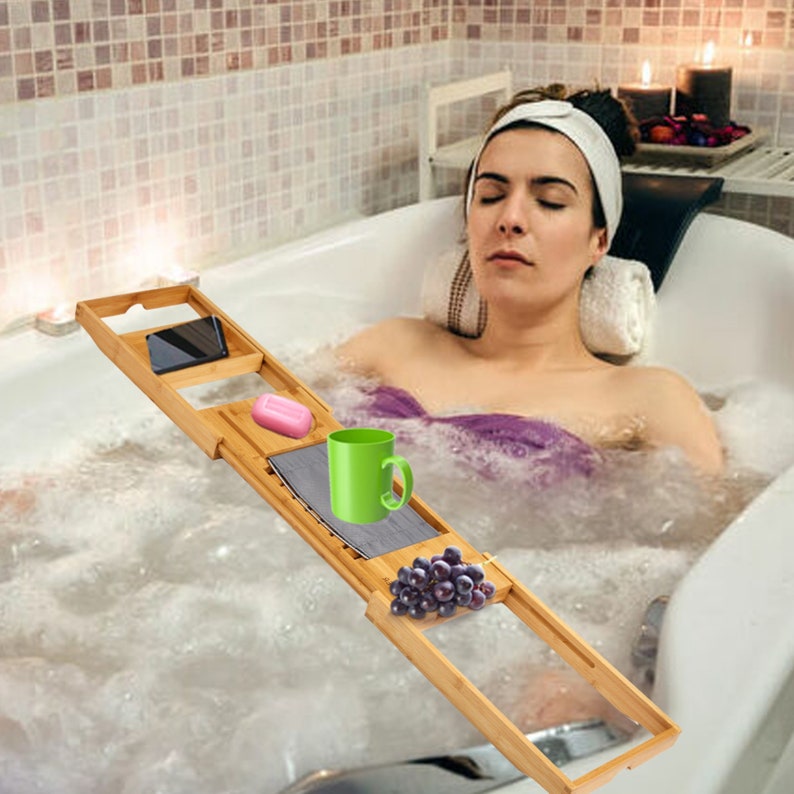 Vaiyer Bamboo Bathtub Tray Caddy Wooden Bath Tray Table With Etsy