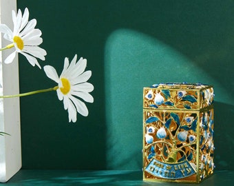 gift jewelry presentation box Hand-Painted Enamel Tzedakah Charity Box Keepsake Treasure Box w Crystals, Tree of Life Motif Design w Gold Accents Judaica Gift for Holiday