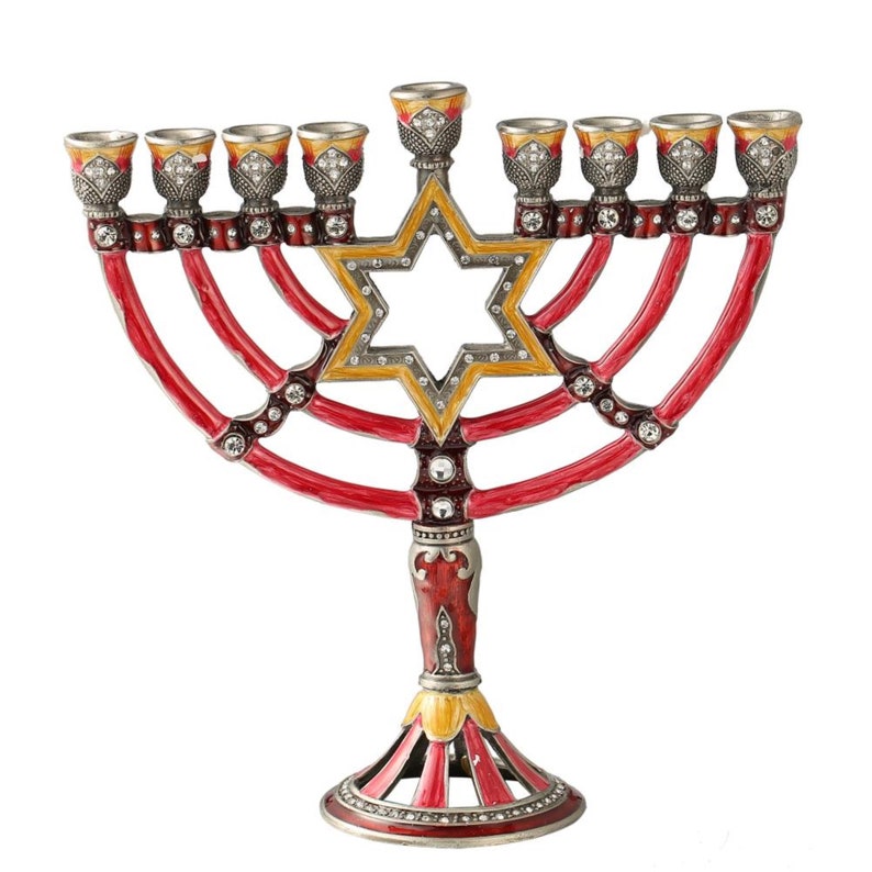 Hand Painted Enamel Menorah Candelabra W/ a Star of David Etsy