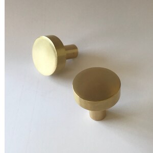 Solid Brass Knob Round Kitchen Hardware Dresser Drawer Pulls Brushed Brass Handle image 1