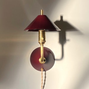 Burgundy Plug in wall sconce •  The Bungalow Light • Dimming Wall Lamp