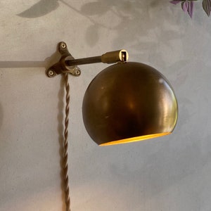Aged Brass Plug-in Sconce • Marylou • Antique Brass Wall Lamp • Bedside Task Lamp