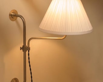 Adjustable Brass Wall Sconce • Plug-In Light with Dimmer • Handmade Cottage Style Lamp • Articulating Reading Light