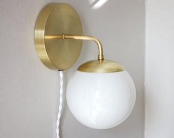 Plug In Wall Sconce • Leo • Minimalist brass bedside lamp • Mid Century Modern Light