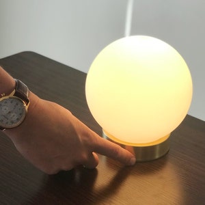Silver Globe Table Lamp Touch Sensor Dimming Bedside Lamp Hand Blown Glass Orb Minimalist Home Decor Lighting Brass