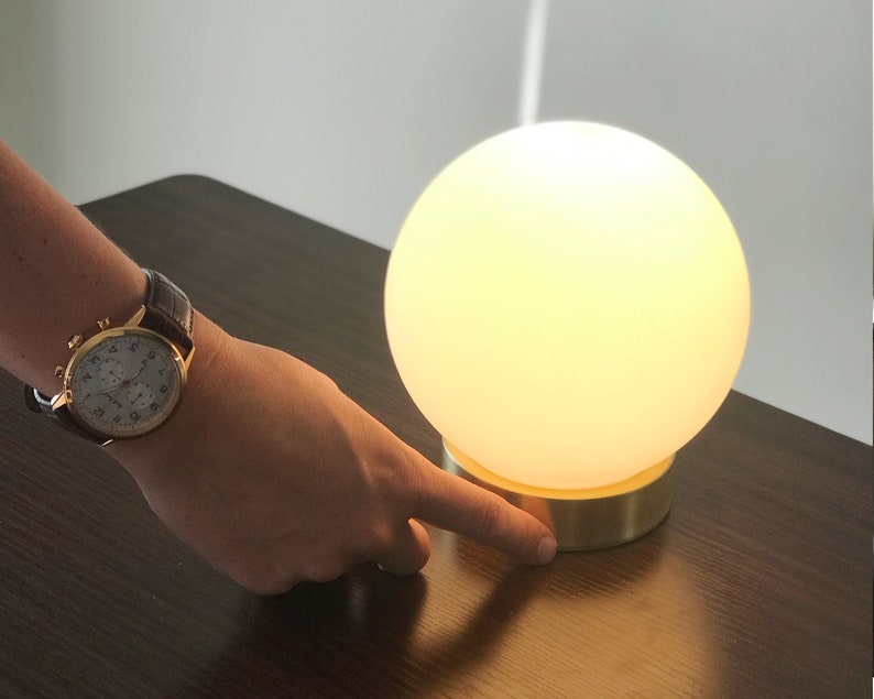 Silver Globe Table Lamp Touch Sensor Dimming Bedside Lamp Hand Blown Glass Orb Minimalist Home Decor Lighting Brass