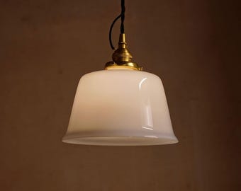 Opal Glass Pendant Light • English Cord Pendant • Fabric Twist Cord Pendant