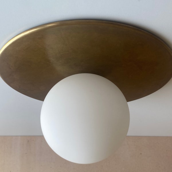 Aged Brass Flush Mount Light • "The Chelsea Light"  • Low Profile Ceiling Light Fixture • Minimalist Pendant Light