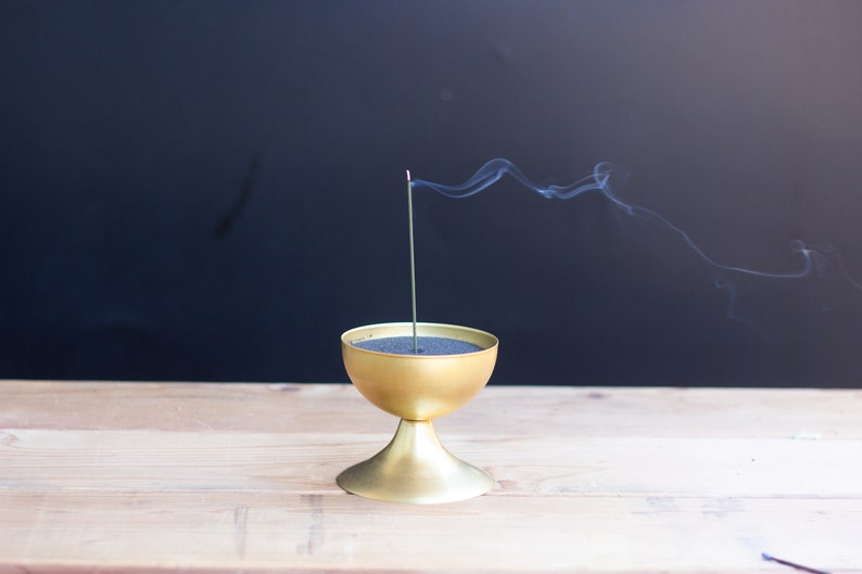 Incense Burner, Palo Santo Holder Brass and Black Sand Meditation Bowl image 2