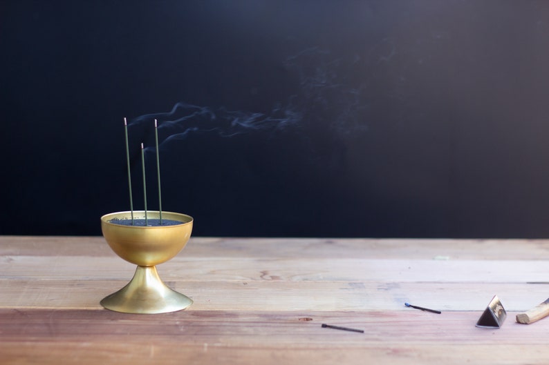 Incense Burner, Palo Santo Holder Brass and Black Sand Meditation Bowl image 3