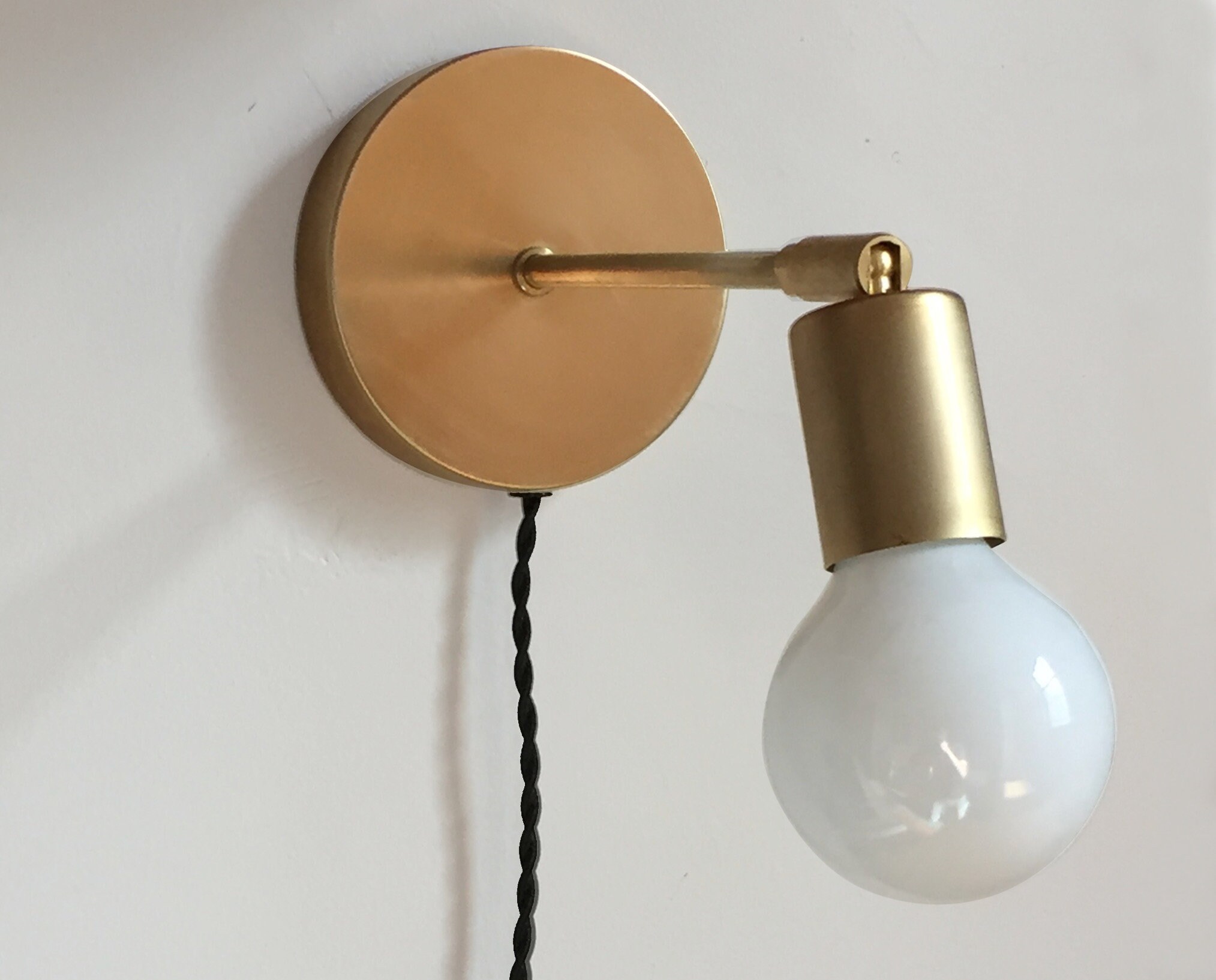 Plug in wall sconce Alice Clean Modern Brass Sconce Etsy