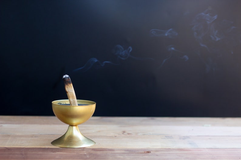 Incense Burner, Palo Santo Holder Brass and Black Sand Meditation Bowl image 1