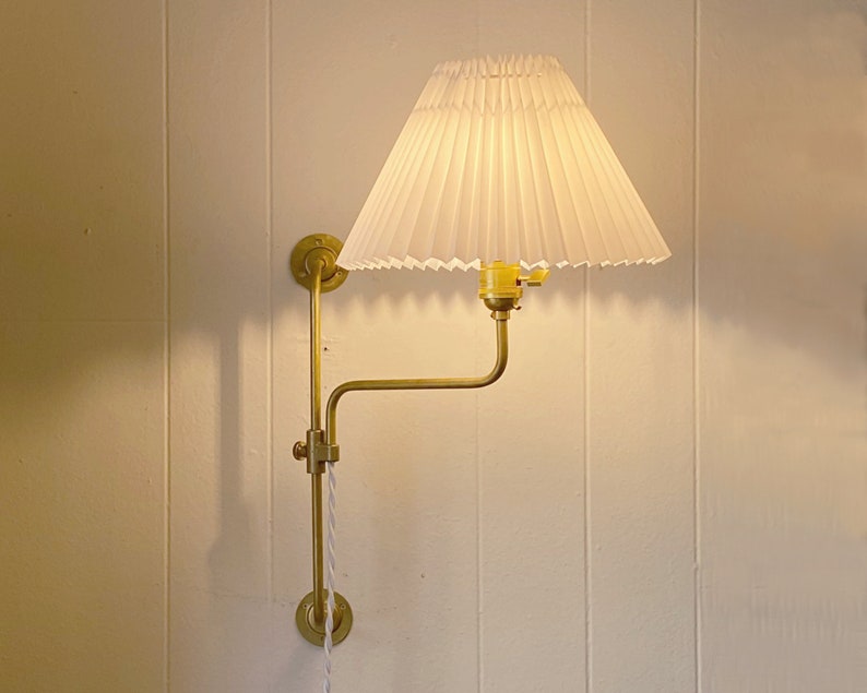 Plug in wall scone The Cottage Sconce Pleated Shade Lamp Etsy