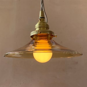 Amber Glass Pendant Light • English Cord Pendant • Fabric Twist Cord Pendant