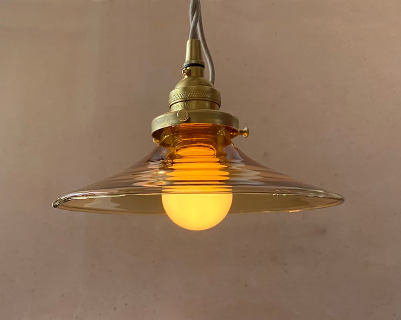 Bare Bulb Pendant Light English Cord Pendant Vintage Style Cord Pendant Amber Glass Shade
