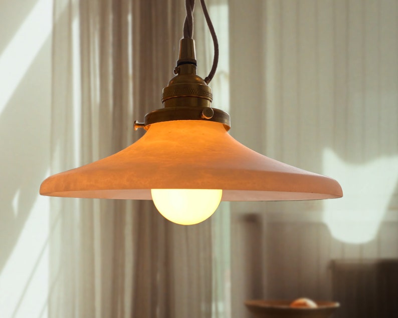 Bare Bulb Pendant Light English Cord Pendant Vintage Style Cord Pendant Alabaster Shade