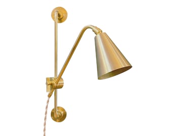 Plug in wall sconce • "Eloise" • Adjustable Bedside Lamp • Brass Task Light