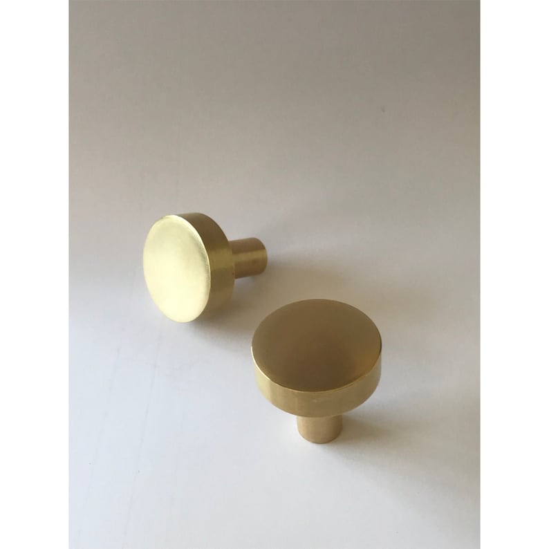 Solid Brass Knob Round Kitchen Hardware Dresser Drawer Pulls Brushed Brass Handle image 1