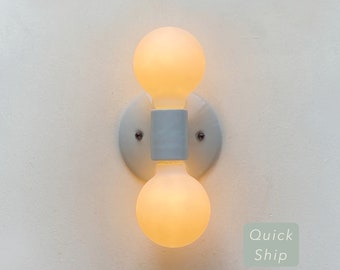 QUICK SHIP • Double Wall Sconce • "Duet" • Porcelain Black and White Wall Light • Bathroom Fixture • Wall Sconce