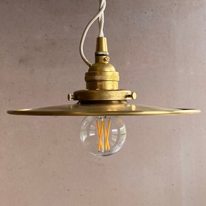 Bare Bulb Pendant Light English Cord Pendant Vintage Style Cord Pendant Flat Brass Shade