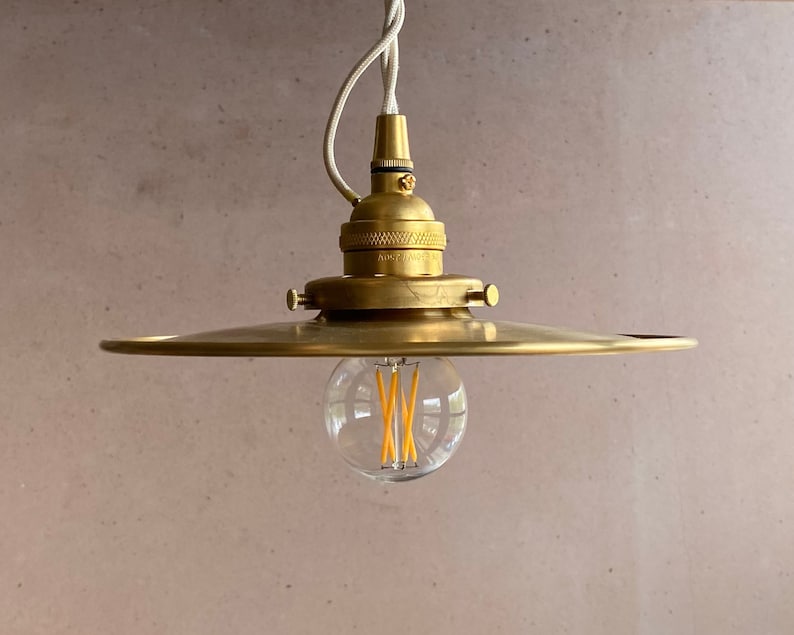 Bare Bulb Pendant Light English Cord Pendant Vintage Style Cord Pendant Flat Brass Shade