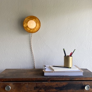 Plug-in Wall Sconce • Pearl • Aged Brass Wall Lamp