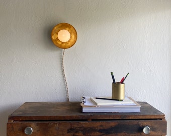 Plug-in Wall Sconce • Pearl • Aged Brass Wall Lamp