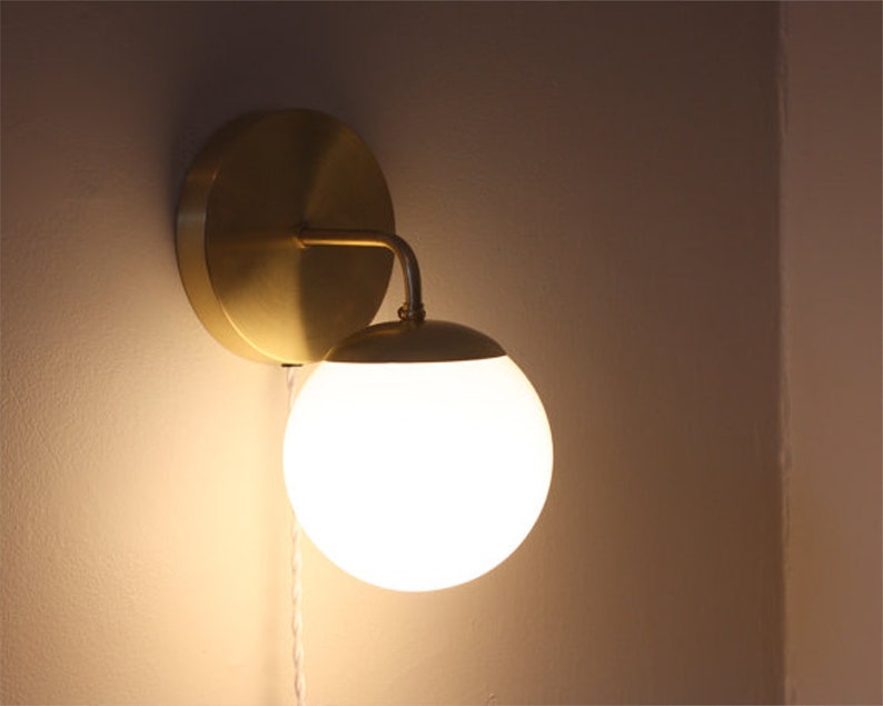 Plug In Wall Sconce Leo Minimalist brass bedside lamp Mid Century Modern Light image 2
